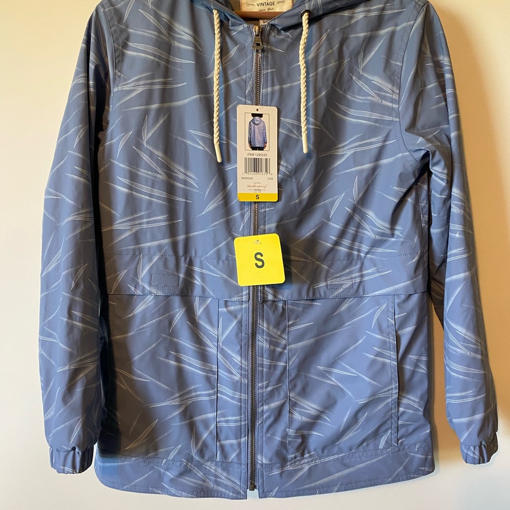Weatherproof Vintage Blue Leaf-Patterned Jacket - image 1